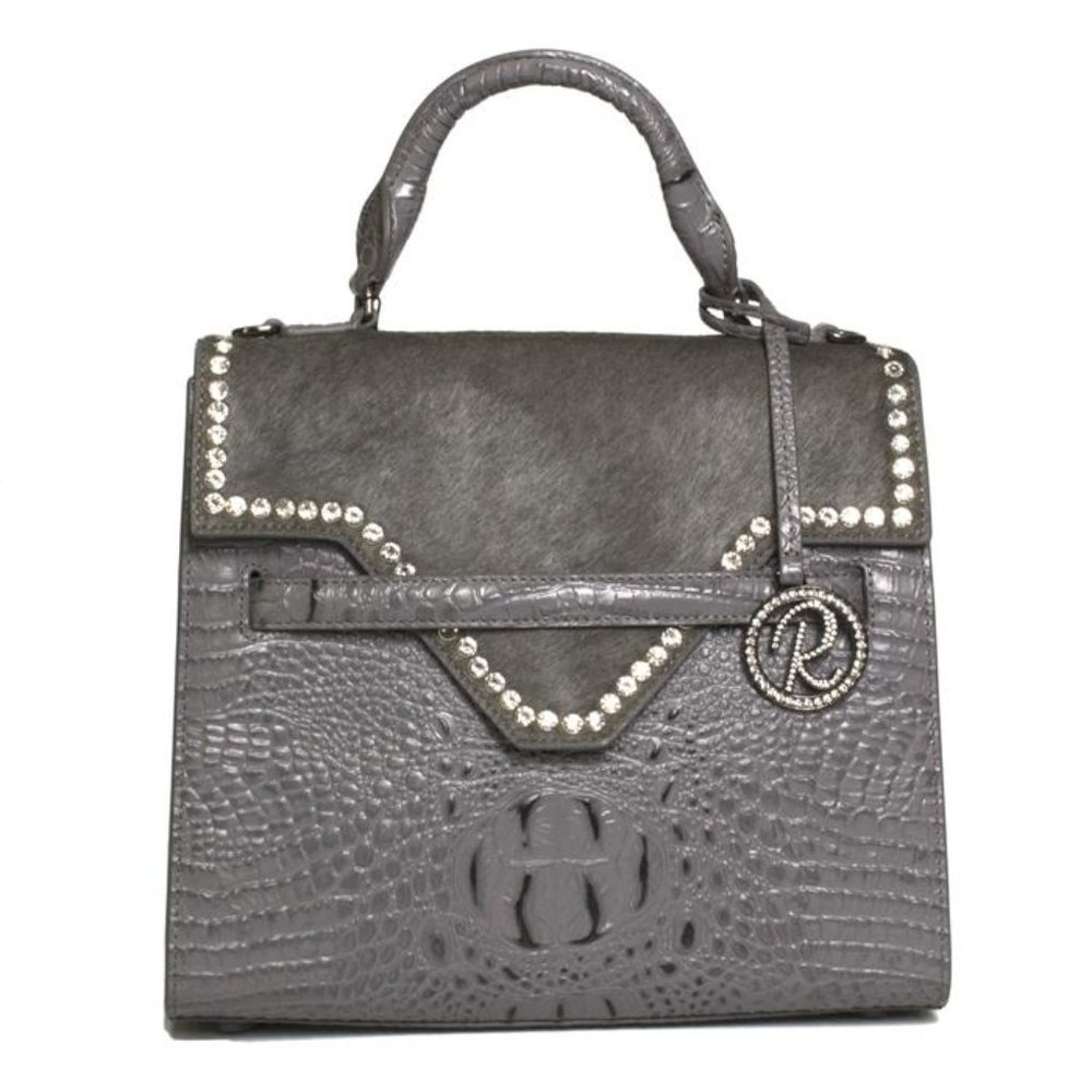 Raviani Grey Croc-Embossed Leather Handbag
